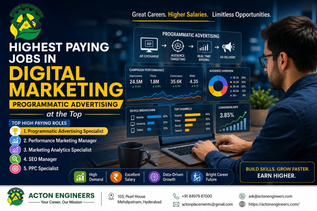 Professional analyzing Programmatic Advertising dashboards representing the highest paying digital marketing careers