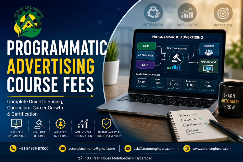 Students learning programmatic advertising course fees, DSP, SSP and RTB concepts at Acton Engineers Hyderabad
