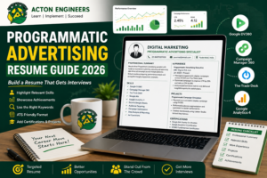 Professional creating a Programmatic Advertising resume using digital advertising platforms and analytics tools.