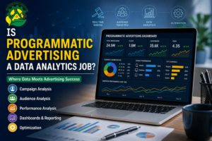 Professional analyzing Programmatic Advertising campaign dashboards using data analytics tools