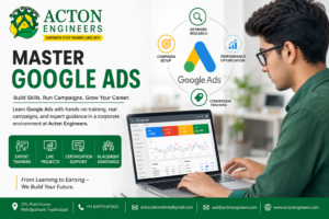 Student learning Google Ads campaign management at Acton Engineers Hyderabad