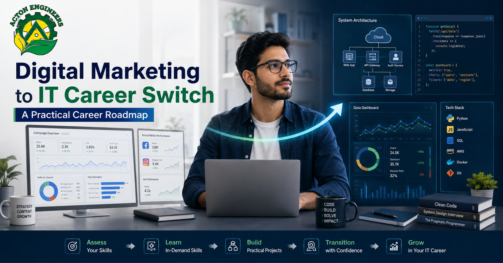 Digital Marketing professional planning an IT career switch with Acton Engineers