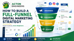 Full-funnel Digital Marketing strategy showing awareness, consideration, conversion and retention stages