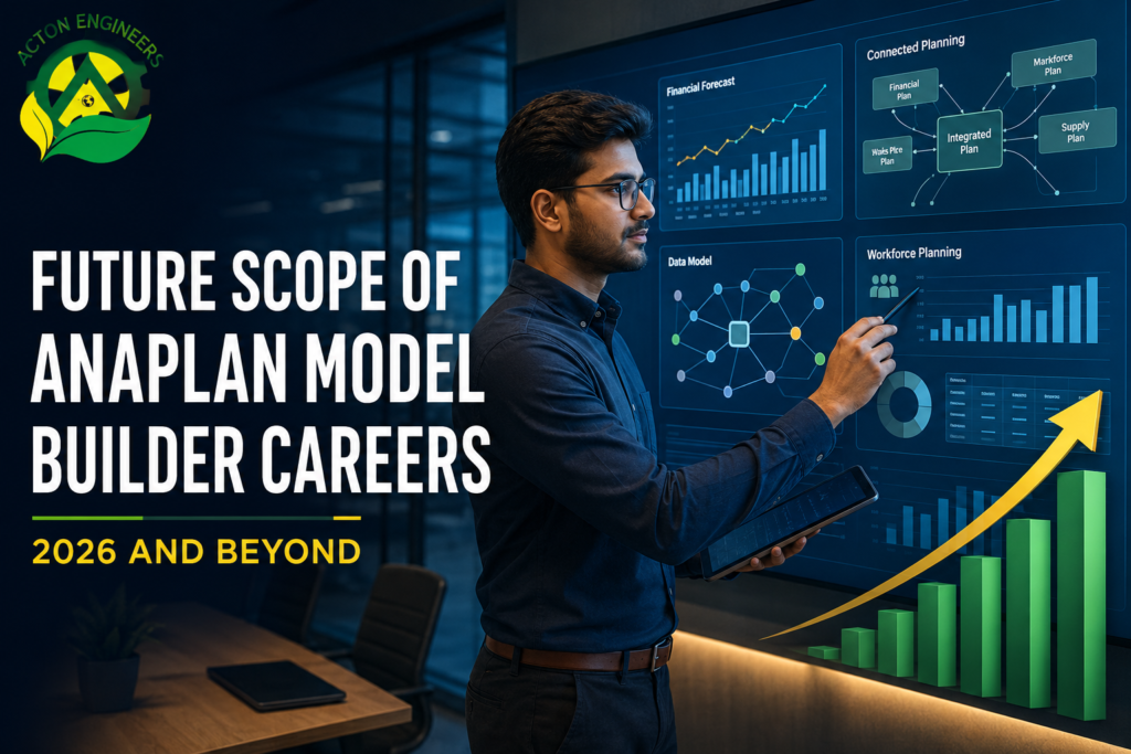 Anaplan Model Builder professional analysing connected planning models and business forecasts