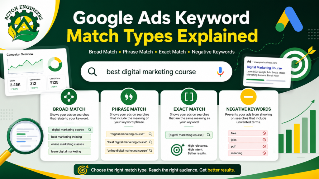 Google Ads keyword match types explained for Digital Marketing campaigns