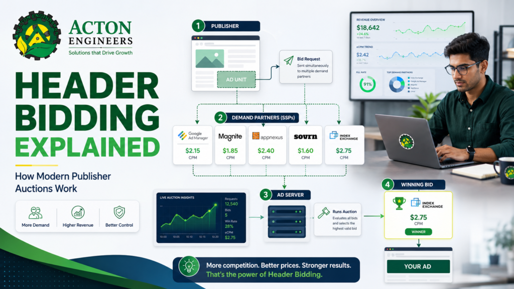 Header Bidding Explained with publisher, SSP and ad auction workflow