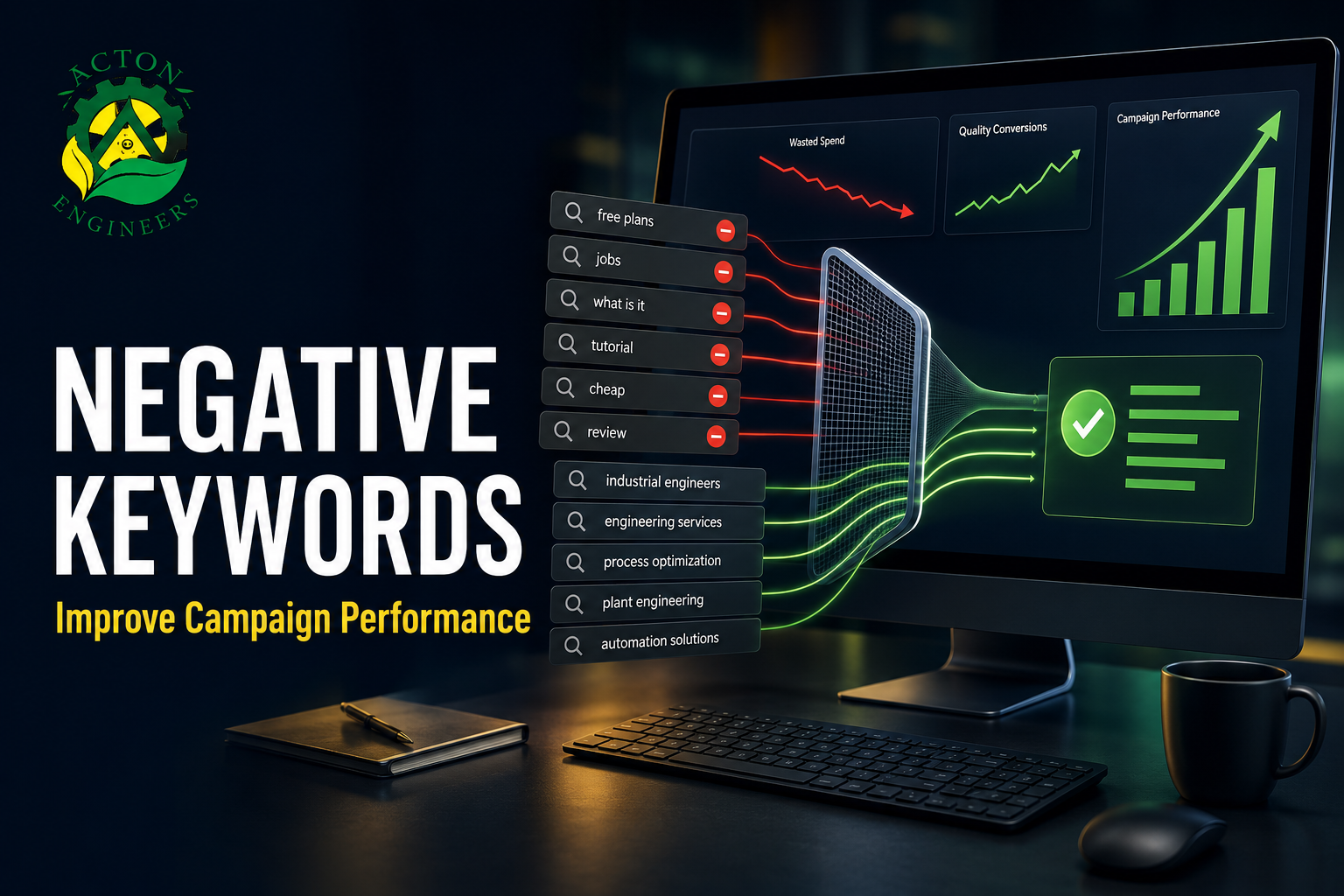 Digital Marketing specialist using negative keywords to improve Google Ads campaign performance