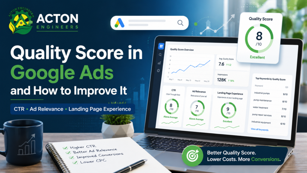 Digital Marketing professional analyzing Google Ads Quality Score and campaign performance
