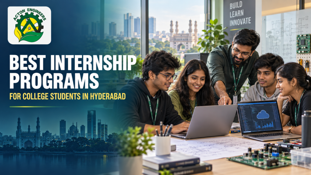 College students collaborating on a live project during one of the best internship programs in Hyderabad