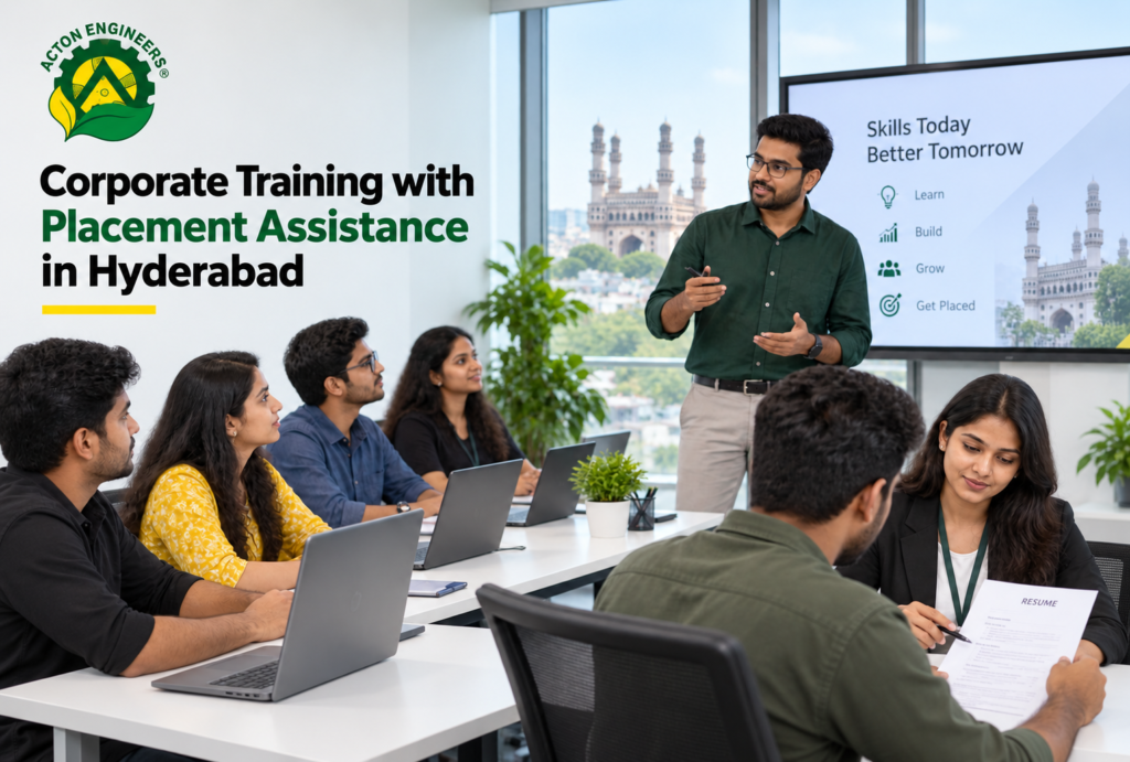 Students attending corporate training with placement assistance at Acton Engineers Hyderabad