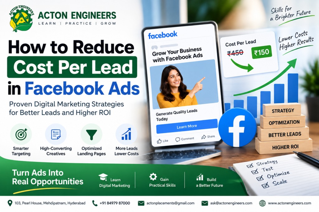 Digital Marketing strategy showing how to reduce cost per lead in Facebook Ads
