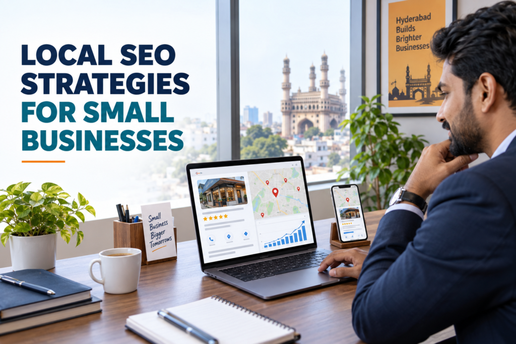 Small business owner implementing local SEO and Digital Marketing strategies