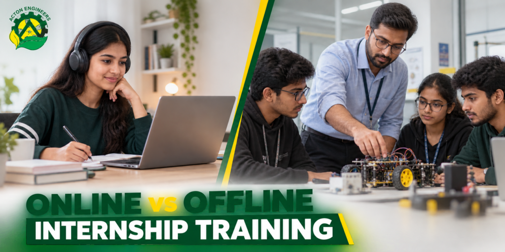 Students comparing online and offline Internship Training options