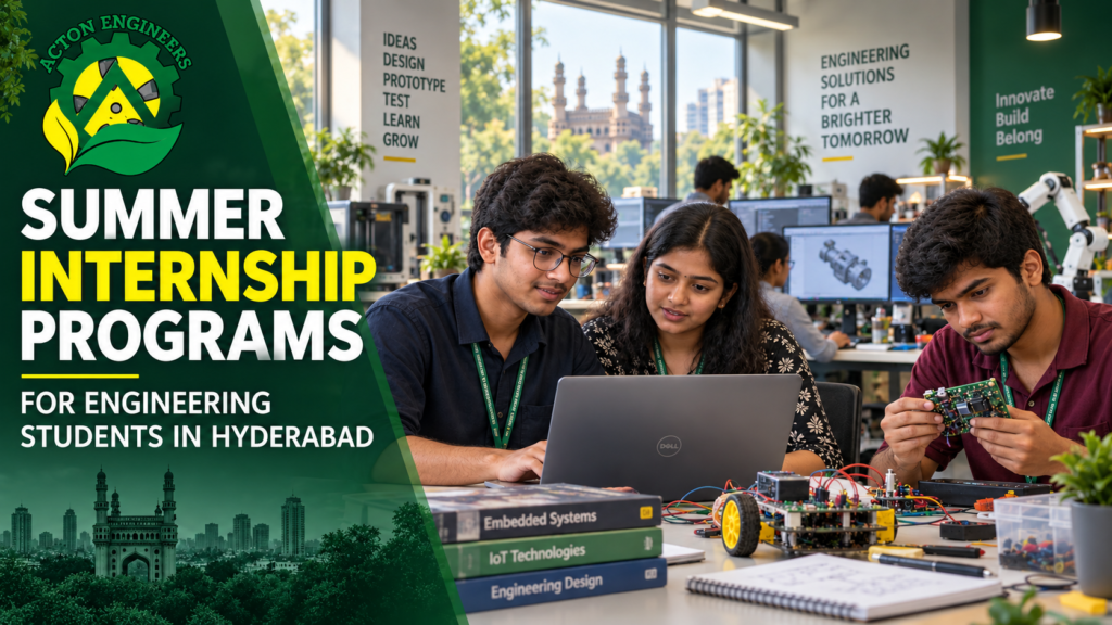 Engineering students participating in summer internship programs in Hyderabad with practical project training