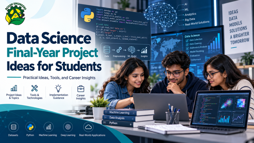 Data Science final-year project ideas for students featuring Python, machine learning, AI and predictive analytics