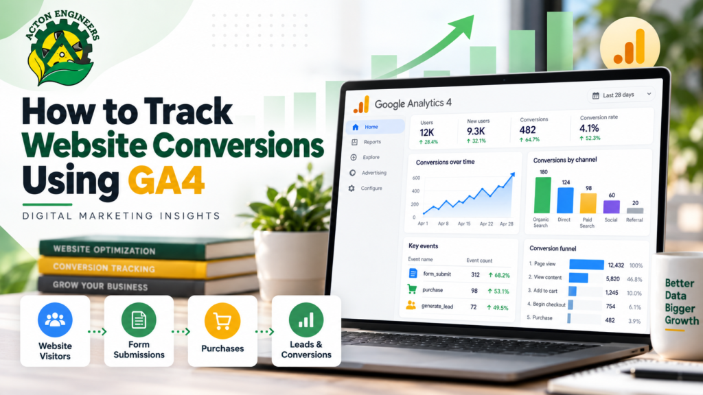 Digital Marketing professional tracking website conversions and key events in Google Analytics 4