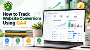 Digital Marketing professional tracking website conversions and key events in Google Analytics 4